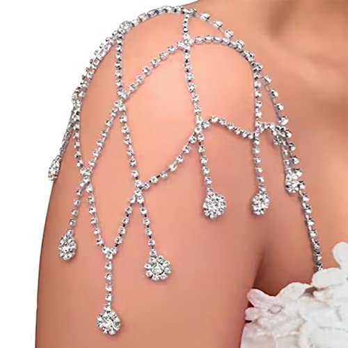Stonefans 2Pcs/Set Rhinestone Bra Chain Strap For Women Wedding Flower Body Chains Flapper Shoulder Body Jewelry Rave Bridal (Silver) #TOP1
