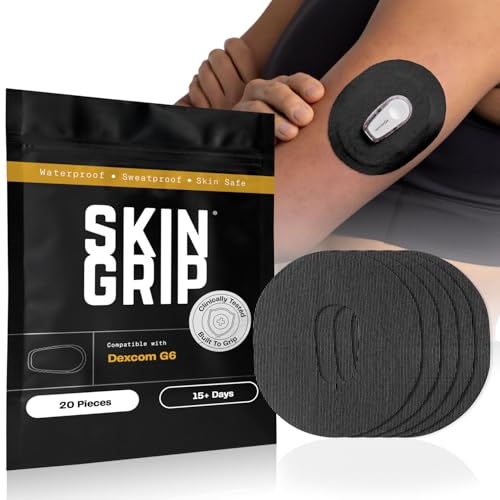 Skin Grip Adhesive Patch Compatible with Dexcom G6 Adhesive Patches Waterproof & Sweatproof with Cutout Lasts 10-14 Days Continuous Glucose Monitor Patch CGM Sensor Cover 20 Pack Black