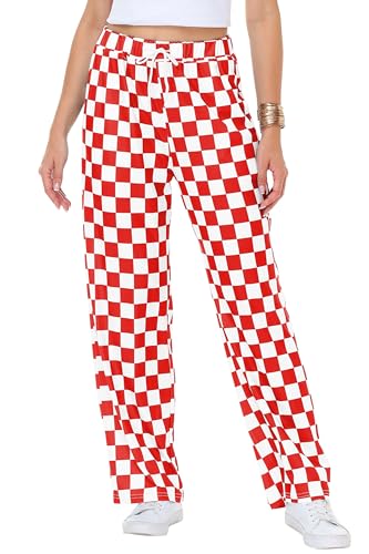 Plaid Lounge Pant for Women Comfy Red White Pajama Pant...