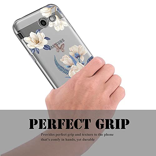 Vokuha For Galaxy J7 2017/J7 Prime/J7 Sky Pro/J7 Halo/J7 V/J7 Perx/Galaxy Halo Case, Clear Slim Pattern Soft Tpu Rubber Back Phone Protective Cover Cases For Samsung Galaxy J7 2017 (White Flower) #TOP5