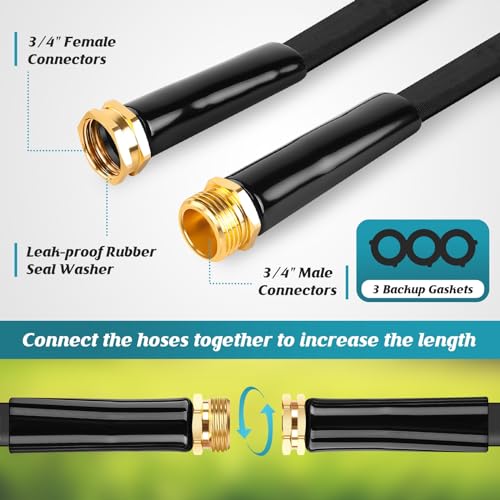Garden Hose 100 ft, Flexible Hose with 10 Function Hose Nozzle, Non-Expandable, Lightweight, Kink-Free and Easy Storage Water Hose for Outdoor, Watering, Car Wash - Image 3