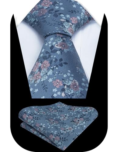 Image of Alizeal Mens 3.15inches Delicate Floral Tie with Small Flower Printed Handkerchief Set