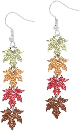 Caiyao Pendientes de hoja de arce de otoño rojo para mujer, aretes colgantes de hojas de otoño de perlas de arce de hoja de arce, aretes colgantes