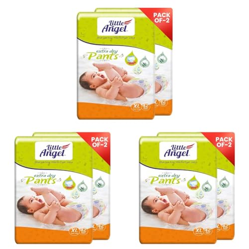 Image of Little Angel Extra Dry Baby Pants Diaper, Extra Large (XL) Size, 84 Count, Super Absorbent Core Up to 12 Hrs Protection & Wetness Indicator, Pack of 6, 42 count /pack, Over 12kg