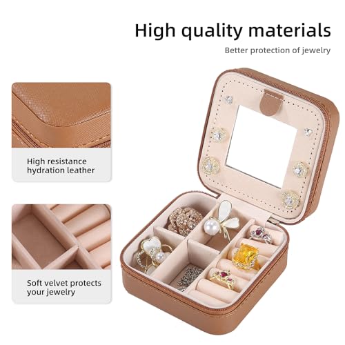 Image of KElofoN Travel jewelry case Travel jewelry box Travel Jewelry Organizer Small Jewelry Organizer Box Gift for Girls Women with Mirror(Coffee)