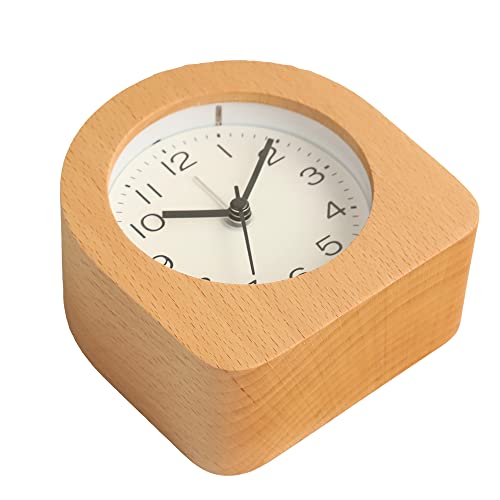 Aromustime 3-Inches Wooden Mantel Alarm Clock With Arabic Numerals, Non-Ticking Silent, Backlight, Battery Operated, Nature #TOP1