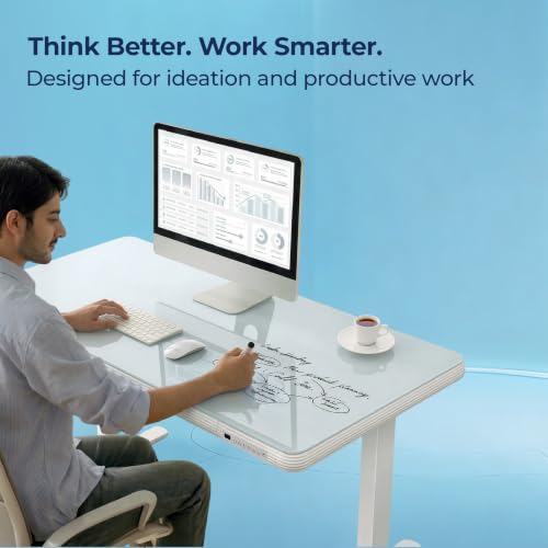 Image of The Sleep Company AeroSleek Glass Height Adjustable Desk | Electric Standing Table | 4 Memory Presets | Drawers | Tempered Glass Top | 2 Years Warranty | | Free Installation |1200mm x 600mm