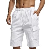 ADUDVLO Men’s Linen Shorts with 4 Pockets, Elasticated Waist with Drawstring – Casual Mens Short Shorts for Summer (UK, Alpha, L, Regular, Regular, White)