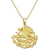 ViKiJi Estados Unidos Mexicanos Pendant Necklaces for Women Men - Mexico Necklace for Unisex - Mexican Eagle Necklace Pendant - Mexico Coat of Arms Necklace Handmade Jewelry (Gold, 45cm)
