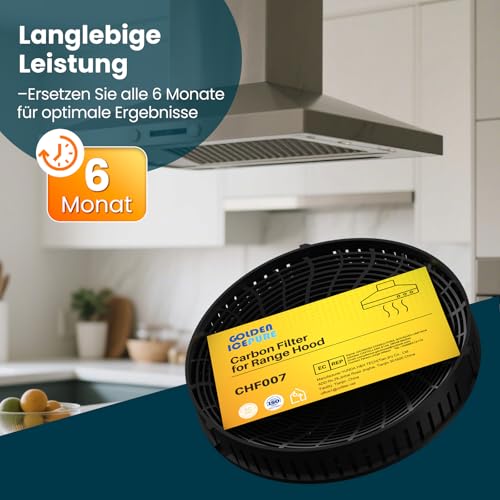 GOLDEN ICEPURE Aktivkohlefilter Dunstabzugshaube für elica cfc0140343, cfc0038668 Typ57，NYTTIG FIL 440, AEG 4055171138 4055217501，Bauknecht Whirlpool 48400008824, 2 stück，Ø173mm