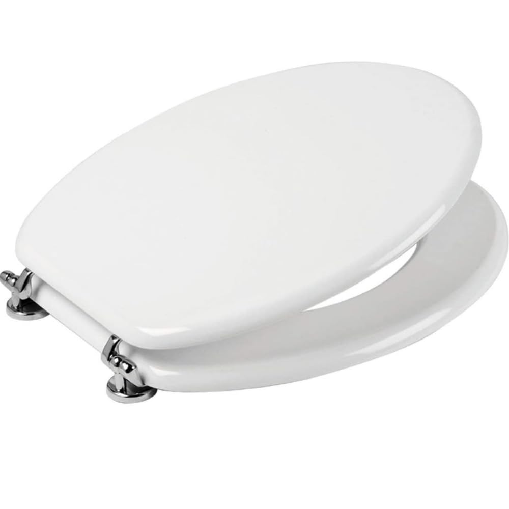 Schläfer - Copriwater Universale bianco in Legno Mdf 43x37, Tavoletta Wc Weser 4638101 con Cerniere Regolabili in metallo, Forma Ovale, Seduta Comoda