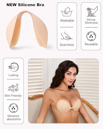 MITALOO Seamless Adhesive Bra Sticky Strapless Invisible Push up Bras Silicone Backless Nipple Cover for Women4