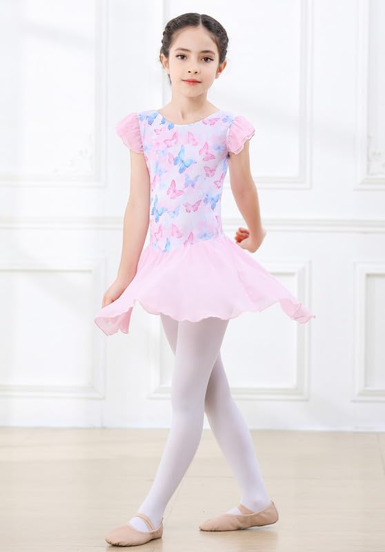 Image of DIPUG Ballet Leotards for Girls Ballet Leotard with Skirt Toddler Dance Leotards Flutter Sleeve and Criss-Cross Back