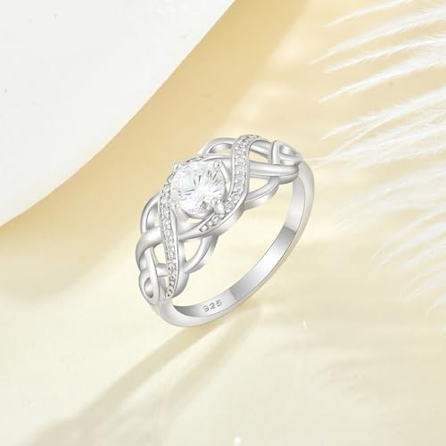 Celtic Knot Ring 925 Sterling Silver Infinity Twisted Ring Statement Rings Birthstone Jewelry Gifts for Women Size 5-104