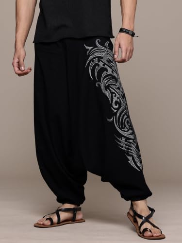 Image of The Veshti Company Printed Harem Pants for Men's Cotton Hippie Style Baggy Boho Yoga Pajama Pant with Pocket