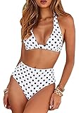 ♥Retro Bikini Braga de Cintura Alta - Trajes de baño vintage con cintura alta recuerdan movimientos de años 50. Al mismo tiempo, si quiere disimular el abdomen para cubrir imperfecciones, elige este es buena.