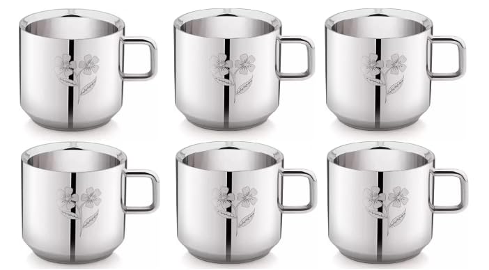 Image of Stainless Steel Tea Cup - Rust-Free, Durable & Easy to Clean (140 ml, Pack of 6)