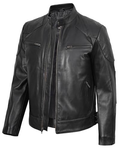 Image of Disc Experience Timeless Style and Unmatched Craftsmanship with the Real Leather Cafe Racer Jacket for Men | [1101853] Denver Black, M