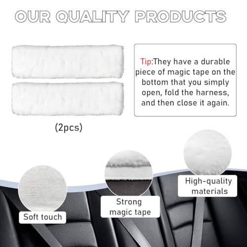 povtii 2PCS Car Seat Belt Cover Pad, Soft Auto Seatbelt Protector for a More Comfortable Driving, Fluffy Plush Seatbelt Shoulder Pad for All Vehicles and Backpack, Car Accessories (White) - Thumbnail 3