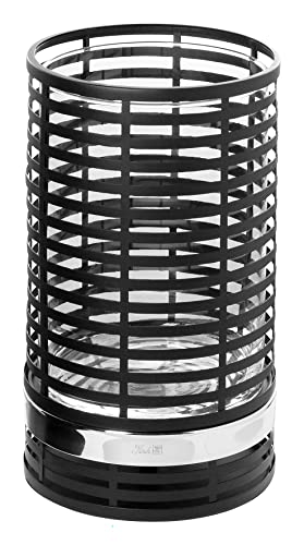 Fink Matera, Windlicht mit Glas, Eisen pulverbeschichtet, schwarz, silberfarben, L. 23 cm, B. 23 cm, H. 35 cm, D. 23 cm