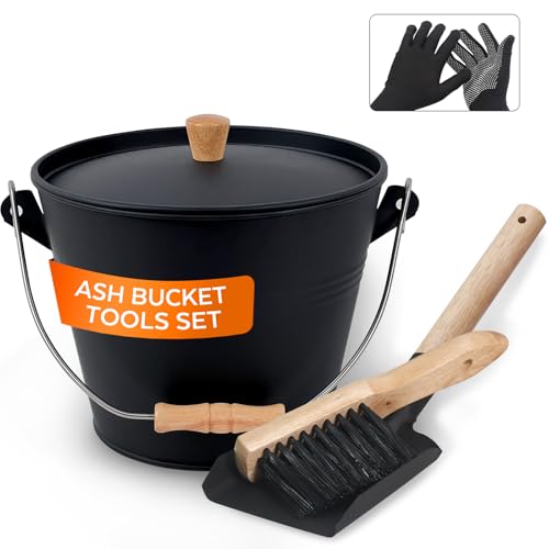 KEFIY Small Ash Bucket with Lid and Shovel, Metal Fireplace