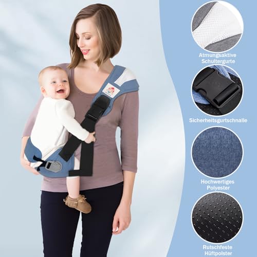 Tragetuch Baby, Babytrage Seitlich, Hüfttrage Kleinkind mit Lendenwirbelstütze, Baby Trage Bequeme und Mühelose, Babytragetuch Für Säuglinge von 6 Monaten bis 42 Monaten,Kindertrage Seitlich