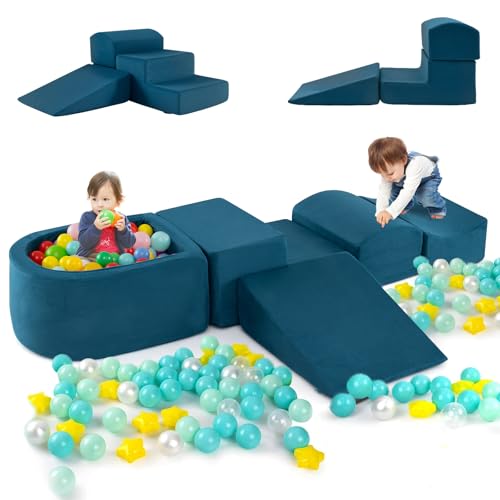 COSTWAY 5PCS Parcours Motricité Bébé en Mousse avec Piscine à Balles, Module Motricité Bébé avec Housse Lavable & Amovible, Jouets Éducatifs pour Ramper pour Enfants d'Âge Préscolaire, sans Balles