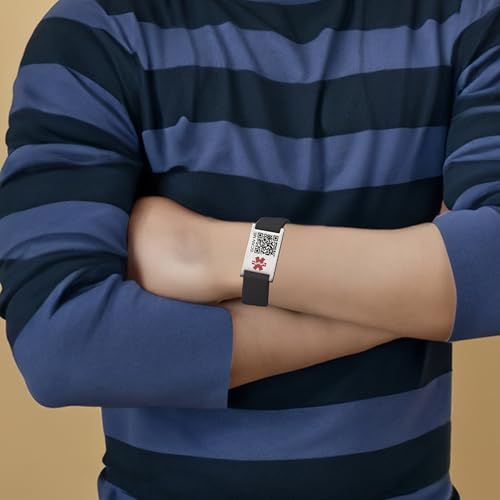Image of LinnaLove Medical Alert ID Bracelet - Adjustable Silicone Band, Custom or Pre-Engraved Options, QR Code Available