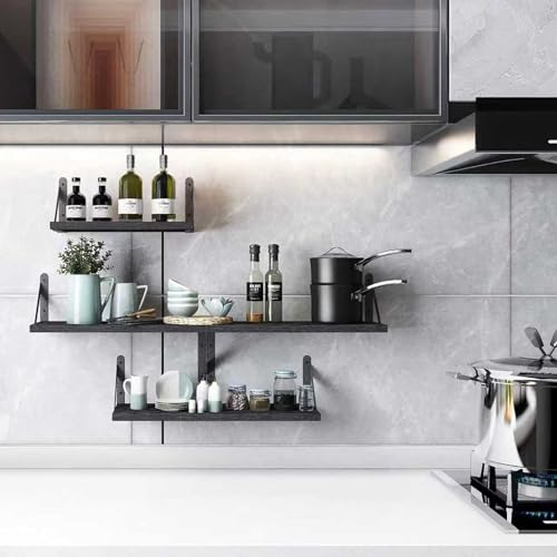 Qaxinmi Wandregal Holz und Metall, 4er-Set Schwarz Schweberegale mit 3 Montagemöglichkeiten – Dekoregal zur Wandmontage für Wohnzimmer, Küche, Schlafzimmer, Badezimmer und Büro