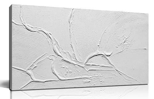 THRLVEART Abstract Canvas Wall Art for Kitchen Minimalist Hand Painted Wall Art for Bedroom White Wall Decor for Living Room Size 20 x 40 Inch