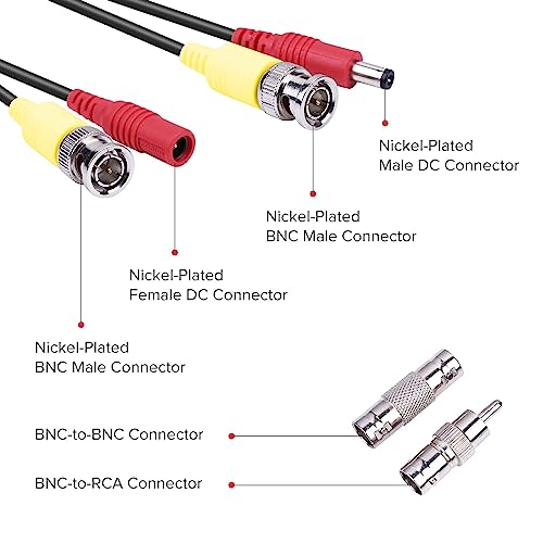 Ctc Connexions 4 Pack 100Ft (30M) Bnc Video Power Cable, Security Camera Wire Cord Extension Cable For Cctv Surveillance Dvr System With 8Pcs Bnc Rca Connectors And 100Pcs Cable Clips (Black) #TOP4