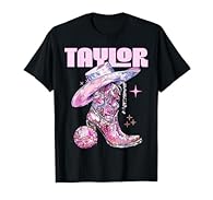 Youth Cowgirl Boots design. Taylor Cowgirl Shirt Gift for Women Teen Girls Youth Name. The perfect pink Disco ball graphic tee gift for your daughter, granddaughter, best girlfriend, teacher, mom, or wife for Mother's Day, birthday, or Christmas. Lig...