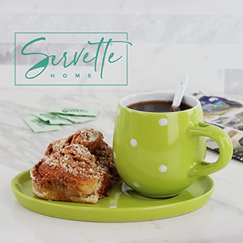 Servette Home Polka Dot Coffee Cups With Oblong Plate Dessert Set Of 4 Green - 11Oz #TOP3