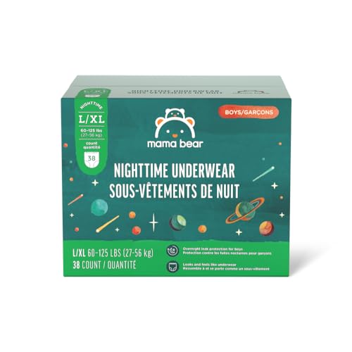 Image of Amazon Brand - Mama Bear Boy's Nighttime Bedwetting Underwear for Overnight Protection, Hypoallergenic, Size L/XL (60-125 lbs), 38 Count, White