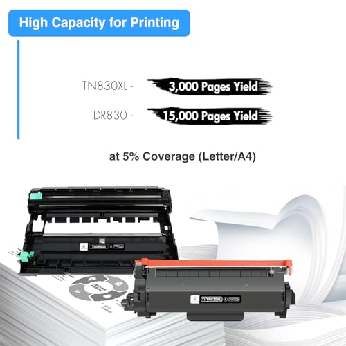 Image of TN830XL Toner Cartridges DR830 Drum Unit Compatible for Brother TN830 TN 830XL DR 830 DR-830 Drum Unit for HL-L2460DW DCP-L2640DW MFC-L2820DW HL-L2405W HL-L2480DW HL-L2400D Printer(2 Toner 1 Drum)