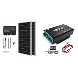 Renogy 200 Watt 12 Volt Monocrystalline Solar Panel Starter Kit & 1000W Pure Sine Wave Inverter 12V DC to 120V AC Converter for Home, RV, Truck, Off-Grid Solar Power Inverter 12V to 110V