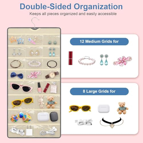 EEEKit Aufhängbare Schmuckorganiser, Doppelseitige Haarschmuck Aufbewahrung für Mädchen, Wandhalterung für Haarklammern für Schrank