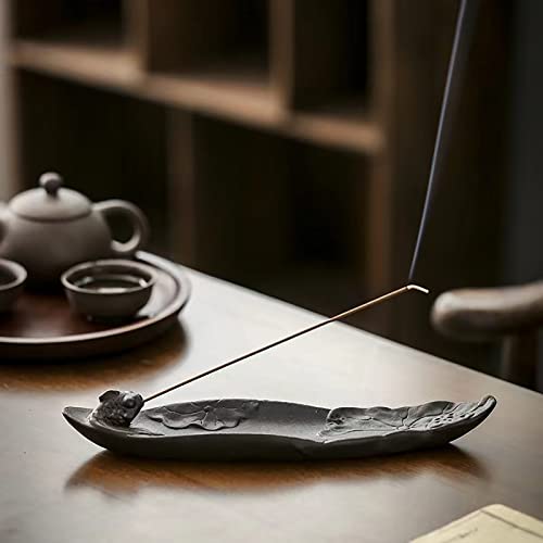 Thooke Fish Incense Stick Holder, Ceramic Incense Burner With 60 Sandalwood-Incenses, Black Incense Stand Ash Catcher For Meditation/ Aromatherapy/ Yoga/ Office, Room Decor Indoor/ Outdoor Ornament #TOP4