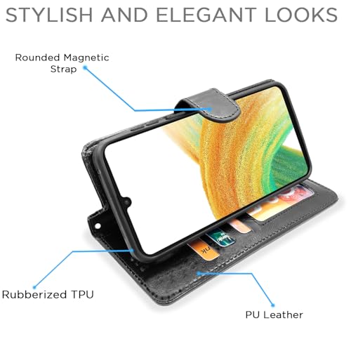 Image of Pikkme Samsung Galaxy A33 5G Flip Cover | PU Leather Finish | 360 Protection | Wallet & Stand | Strong Magnetic Flip Case for Samsung Galaxy A33 5G (Black)