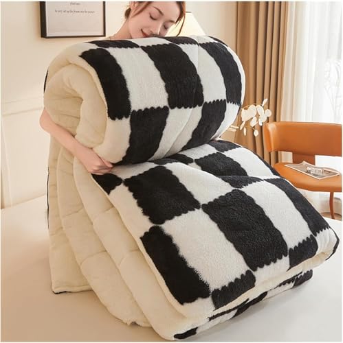 UE-MAOLU Thickened Winter Lamb Quilt, Double Sided La Cashmere Blanket Quilt, Winter Double Bed Breathable Warm Bed Comforter, Machine Washable Fluffy Cashmere Quilts(E,150x200cm(2.5kg))