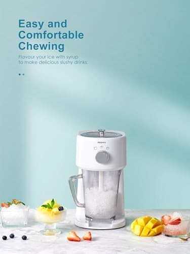 Reemix Slushy Maker Ice Shaver, Slush-Eis-Maschine, 3 Betriebs-Modi für grobes und feines Eis, Edelstahlklingen, Sicherheitsverschluss, White