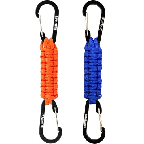 Image of BRAVESHINE Paracord Keychain Carabiner Clip, D Ring Lanyard Hanger Stroller Hook for Water Bottle, Key, Backpacks, Men, Women