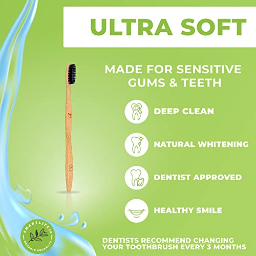 Charcoal Bamboo Toothbrushes (12 Pack) - Extra Soft Natural Bristles For Adults & Kids Teeth | Zero Waste Biodegradable Bulk Wooden Tooth Brush Travel Kit | Bpa Free, Eco-Friendly Organic Compostable #TOP1