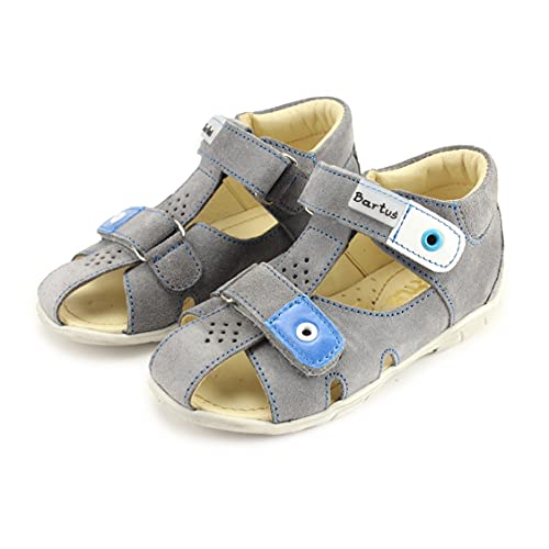 Bartus Boys Closed Toe Leather Sandals with Arch, Ankle, and Orthopedic Support (120/P Popiel X/Niebieski 18)