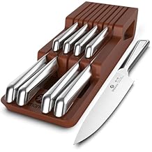 imarku Drawer Knife Set, 10 PCS Japanese Stainless Steel Knife Block Set, Kitchen Knife Sets with Wooden Drawer Organizer, Dishwasher Safe, Ultra Sharp Chef Knife, Gifts for Men