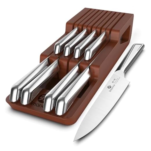 Knife Set, imarku 10-Piece High Carbon Japan Stainless Steel Kitchen Knife Set with In-Drawer Knife Block, Wooden Knife Drawer Organizer, Premium Knife Block Set, Dishwasher Safe, Fathers Day Gifts