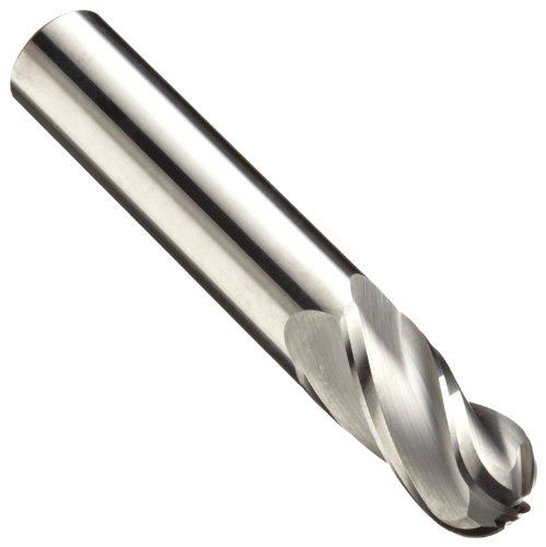 Image of Precision Twist EB3304 Carbide Ball Nose End Mill, Uncoated (Bright) Finish, Non-Center Cutting, 30 Deg Helix, 4 Flutes, 2 inch Overall Length, 9 /64 inch Cutting Diameter, 3 /16 inch Shank Diameter