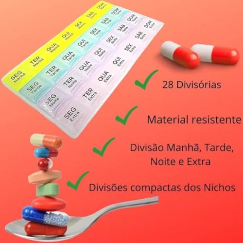 Porta Comprimidos Semanal 4X Ao Dia Com 28 Períodos
