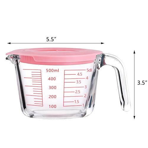 Jarra medidora de vidrio con tapa 2 CUP rosa miniatura 2
