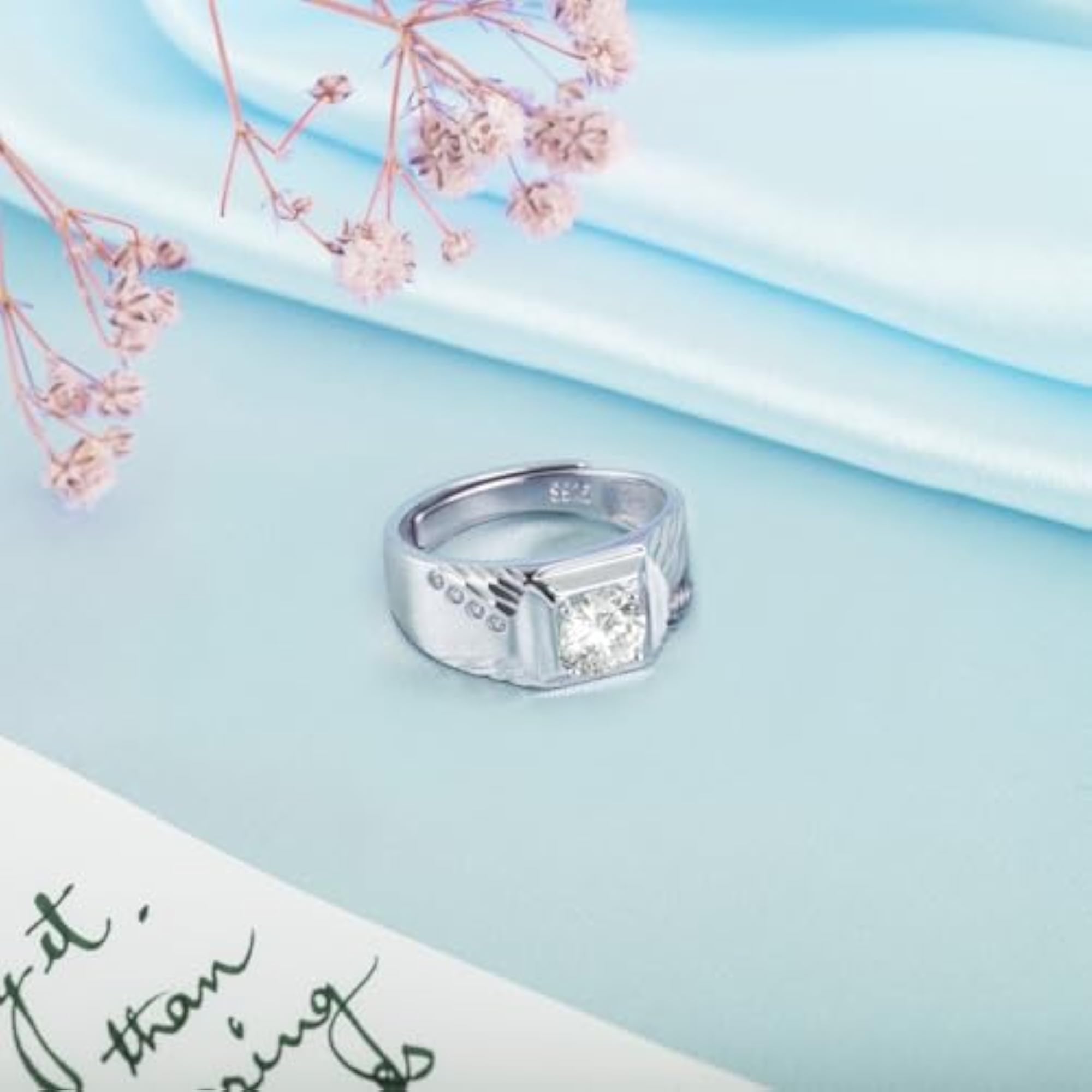 925 Sterling CZ Studded Rhodium Plated Adjustable Ring